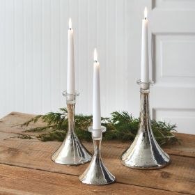 Set of 3 Silver Mercury Glass Taper Candle Holders