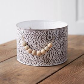 Wildflowers Stamped Metal Bucket with Wood Bead Handles