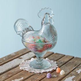 Glass Rooster Candy Dish Clear