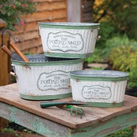 Set of Three Rustic Potting Shed Buckets Metal