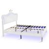 Queen Size Upholstered Bed Frame with LED Lights ,Modern Upholstered Princess Bed With Crown Headboard, White