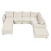 121.3" Sectional Couch Sofa Bed Modular Sofa with Two Movable Ottomans for Living Room Beige