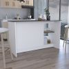 Juniper Kitchen Island with Large Top Surface, Double Door Cabinet, and Open Shelves White / Onyx