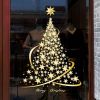 Golden Christmas Tree Window Clings Stickers for Glass, Large DIY Static Wall Window Door Mural Showcase Decal Sticker