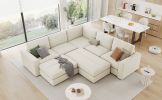 121.3" Sectional Couch Sofa Bed Modular Sofa with Two Movable Ottomans for Living Room Beige