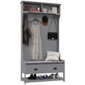 HOMCOM 3-in-1 Hall Tree, Entryway Bench with Coat Rack, Mudroom Bench with Shoe Rack, 2 Storage Drawers, 4 Hooks and Padded Seat Cushions for Hallway