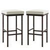 Patio Wicker Bar Stools Set of 2 with Seat Cushions and Footrest