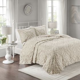 3 piece Tufted Cotton bedspread set Taupe Full/Queen
