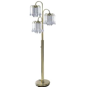 63" Tall Metal Floor Lamp with Brass Finish, Crystal Chandelier design