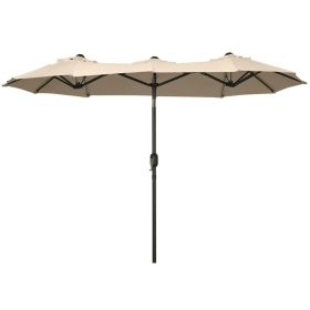 Double Sided Outdoor Market Umbrella with Crank Extra Large Patio Garden Pool Backyard Beach Umbrella Beige