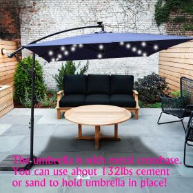 Square 2.5X2.5M Outdoor Patio Umbrella Solar Powered LED Lighted Sun Shade Market Waterproof 8 Ribs Umbrella with Crank and Cross Base for Garden Deck