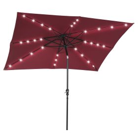 Outsunny 9' x 7' Solar Umbrella, LED Lighted Patio Umbrella for Table or Base with Tilt & Crank, Outdoor Umbrella for Garden, Deck, Backyard, Pool