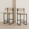 Kitchen Bar Stools with Footrest Set of 2 Paper Rope Weave Dining Chairs Counter Height Barstool (Style B Black & Honey)
