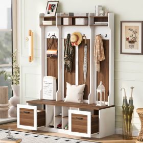5-in-1 Entryway Bench with Coat Rack, 7 Sturdy Hooks, 2 Spacious Drawers and Adjustable Shelves, 58.8'' Wide Hall Tree with Metal Handles for Hallway