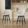 008-Set of 2 Counter Height Swivel Bar Stools, Chenille Upholstered Chairs with Wide Backrest for Bar, Kitchen Island, Dining Room, White