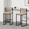 Kitchen Bar Stools with Footrest Set of 2 Paper Rope Weave Dining Chairs Counter Height Barstool (Style B Black & Honey)
