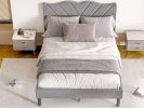 Full Size Modern Platform Bed Frame with Upholstered Headboard & Wooden Slats - No Box Spring Needed, Easy Assembly, Grey