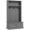 Storage Cabinet Hall Tree Entryway Bench with Coat Rack, Gray-AS