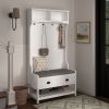 3-in-1 Hallway Hall Tree with 2 Storage Drawer and 4 Coat Rack, Wooden Entryway Shoe Rack Bench with Padded Seat Cushion