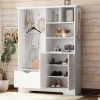 Multi-functional Hall Tree with Storage Shelves Drawers and Cabinet, Elegant Hallway Shoe Cabinet with Bench