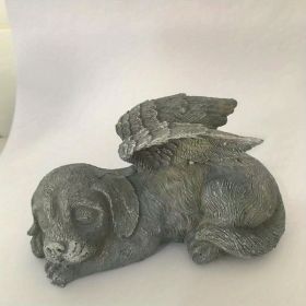 Resin Angel Pet Statue, Dog Cat Memorial Garden Statue, Indoor Outdoor Decor Home Memorial Garden Grave Marker Statue, Lawn Yard Garden Ornament (Color: Gray Angel Dog)