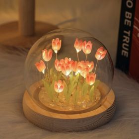 1pc Tulips Gifts For Women Flower Artificial Decor In Glass Dome With Led Light Night Light; (Color: 10 Finished Pink Tulips)