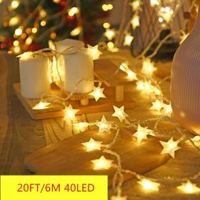 1pc Star String Lights; 3m/10ft; 6m/20ft; EFFE LED Fairy Twinkle Lantern Lights With 20 Stars 2 Flashing Modes; Battery Powered Indoor & Outdoor Decor (Items: 6M 40LED, Color: Warm White)