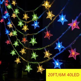1pc Star String Lights; 3m/10ft; 6m/20ft; EFFE LED Fairy Twinkle Lantern Lights With 20 Stars 2 Flashing Modes; Battery Powered Indoor & Outdoor Decor (Items: 6M 40LED, Color: Multicolor)