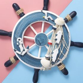 Rudder; Boat Wooden Steering Wheel Decor, Wall Decoration (Color: Blue Rudder)
