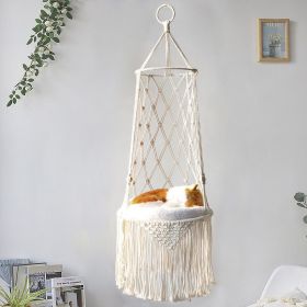 Bohemia Hand Woven Cat Swing Tapestry Bed Macrame Rope Pet Cat Hammock for Cat Perch Wall Hanging Basket Sleeping Mat Home Decor (Color: F)