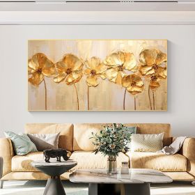 Hand Painted Oil Painting Original Gold Flower Oil Painting on Canvas Large Wall Art Abstract Minimalist Floral Wall Art Custom Painting Modern Living (Style: 01, size: 60x120cm)
