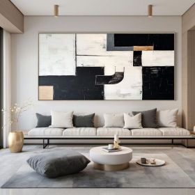 Abstract Oil Painting  White and Black minimalist Handmade Wall Painting Texture Art (Style: 01, size: 120x240cm)