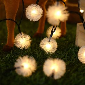 10/20/40 Christmas LEDs Snow Pompon Fairy Dandelion String Lights For Party (Color: Warm White, size: 3m 20LEDS)