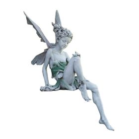 Sitting Statue Fairy Statue Resin  Flower Fairy Garden Ornament (Color: White)