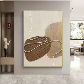 White and Beige Oil Painting Minimalist Wall Art Wabi Sabi Wall Art Oversize Minimalist  Canvas Neutral Textured Painting Brown (Style: 01, size: 100X150cm)