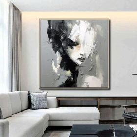 Large Faceless Portrait Oil Painting Abstract Lady  Woman Face Black and White Facial 3D  Original Figurative Canvas Artwork (Style: 01, size: 80x80cm)