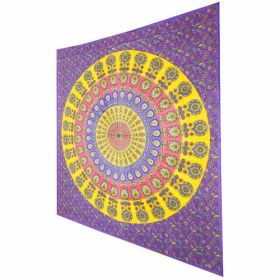 Vibrant Peacock Mandala Tapestry (Color-Material: Purple-Cotton, size: 90 x 80)