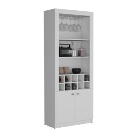 Nero Cabinet 4-Tier, Glass Holder Stemware Rack, Wine Cabinet, Liquor Cabinet, 10 Bottle Cubbies, 4 Shelves (Color: White)