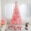 6 FT/7FT Artificial Christmas Tree (NOT Pre-Strung) with 300 LED Warm White String Lights, Spruce Hinged Tree, 8 Lighting Modes