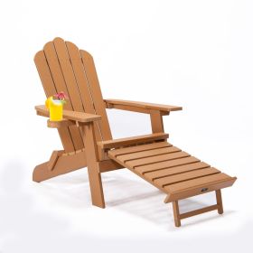 TALE Folding Adirondack Chair with Pullout Ottoman with Cup Holder, Oversized, Poly Lumber, for Patio Deck Garden, Backyard Furniture, Easy to Install (Color: as Pic)