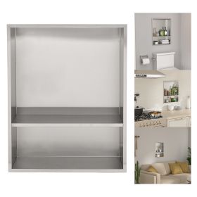 Brushed Stainless Steel Wall Shower, Double Recessed Shower Shelf for Bathroom (Stytle: Stytle3, size: 17"x21")