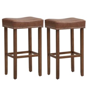 Upholstered Bar Stools Set of 2 with Footrests for Counter (Color: Brown)