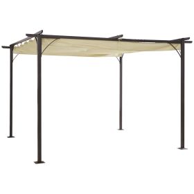 Outsunny 11.5' x 11.5' Outdoor Retractable Pergola Canopy, Metal Patio Shade Shelter for Backyard, Porch Party, Garden, Grill Gazebo, Beige (Color: as Pic)