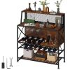 VEVOR Wine Rack Home Bar Table, Industrial Liquor Storage Cabinets with Glass Holder