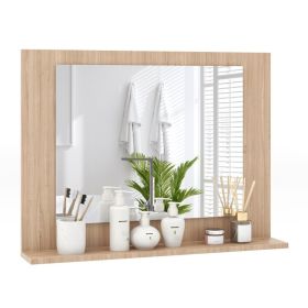 Rectangle Bathroom Mirror with Shelf 23.5 x 17.5 Inch and Wood Frame (Color: Brown)