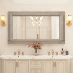 Solid Wood Frame Flat Bathroom Mirror-Large (48*30*2 inch: Gray)