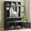 U-Can 5-in-1 Entryway Bench with Shutter-shaped doors, Coat Rack, Cushion and 4 Sturdy Hooks, 47.2'' Wide Hall Tree with Storage Bench for Hallway