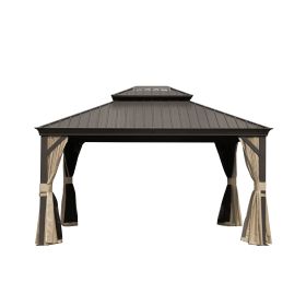 Hardtop Gazebo Outdoor Aluminum Gazebos Grill with Galvanized Steel Double Canopy for Patios Deck Backyard,Curtains&Netting (Color: as Pic)