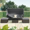 U_Style Outdoor Patio Rectangle Daybed with Retractable Canopy, Wicker Furniture Sectional Seating with Washable Cushions, Backyard