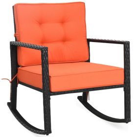 1PC Patio Rattan Rocker Outdoor Glider Rocking Chair Cushion Lawn (Color: Orange)